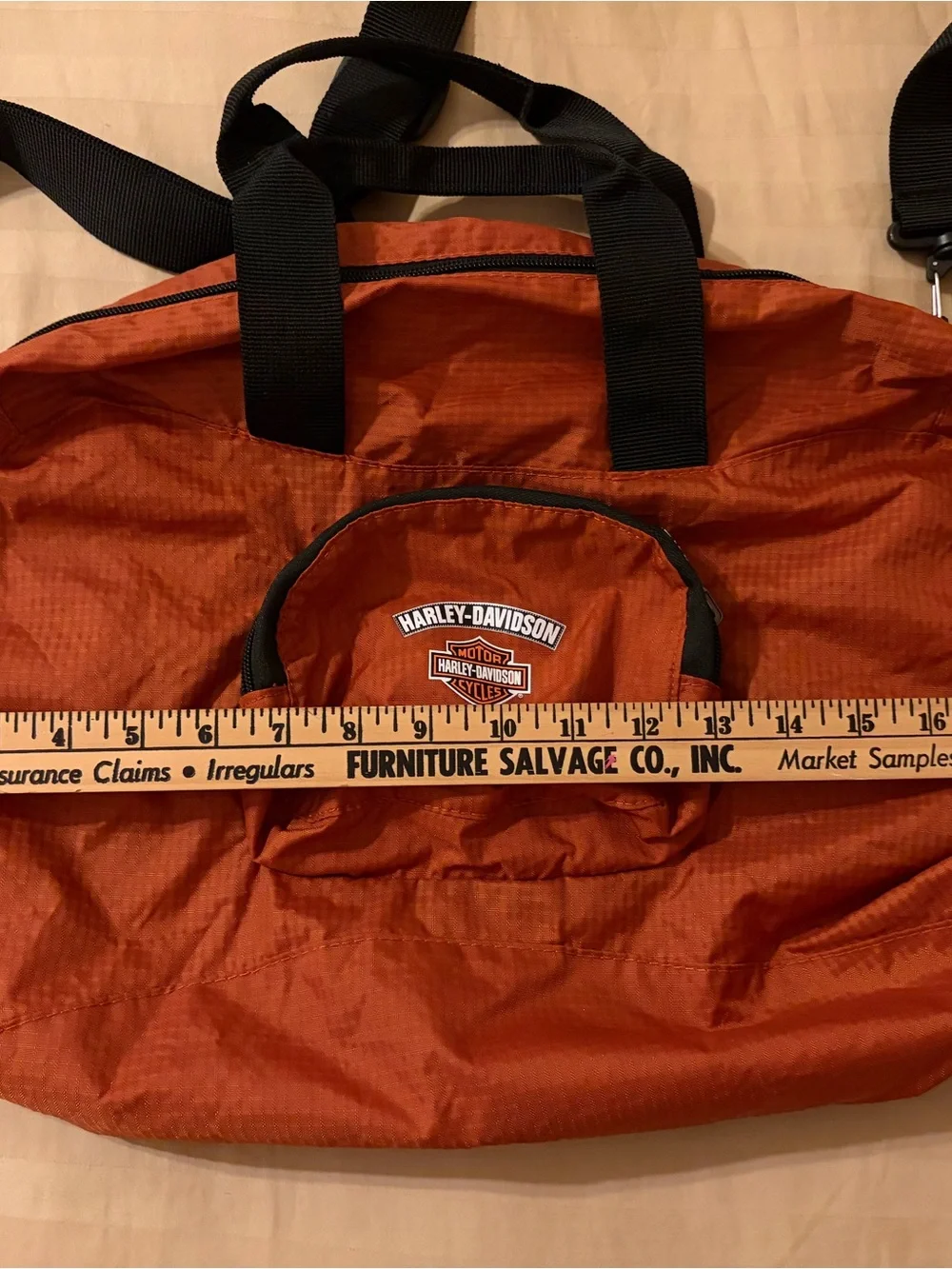Harley Davidson Duffle Bag Orange Packable Nylon Shoulder Strap Light Weight 19”